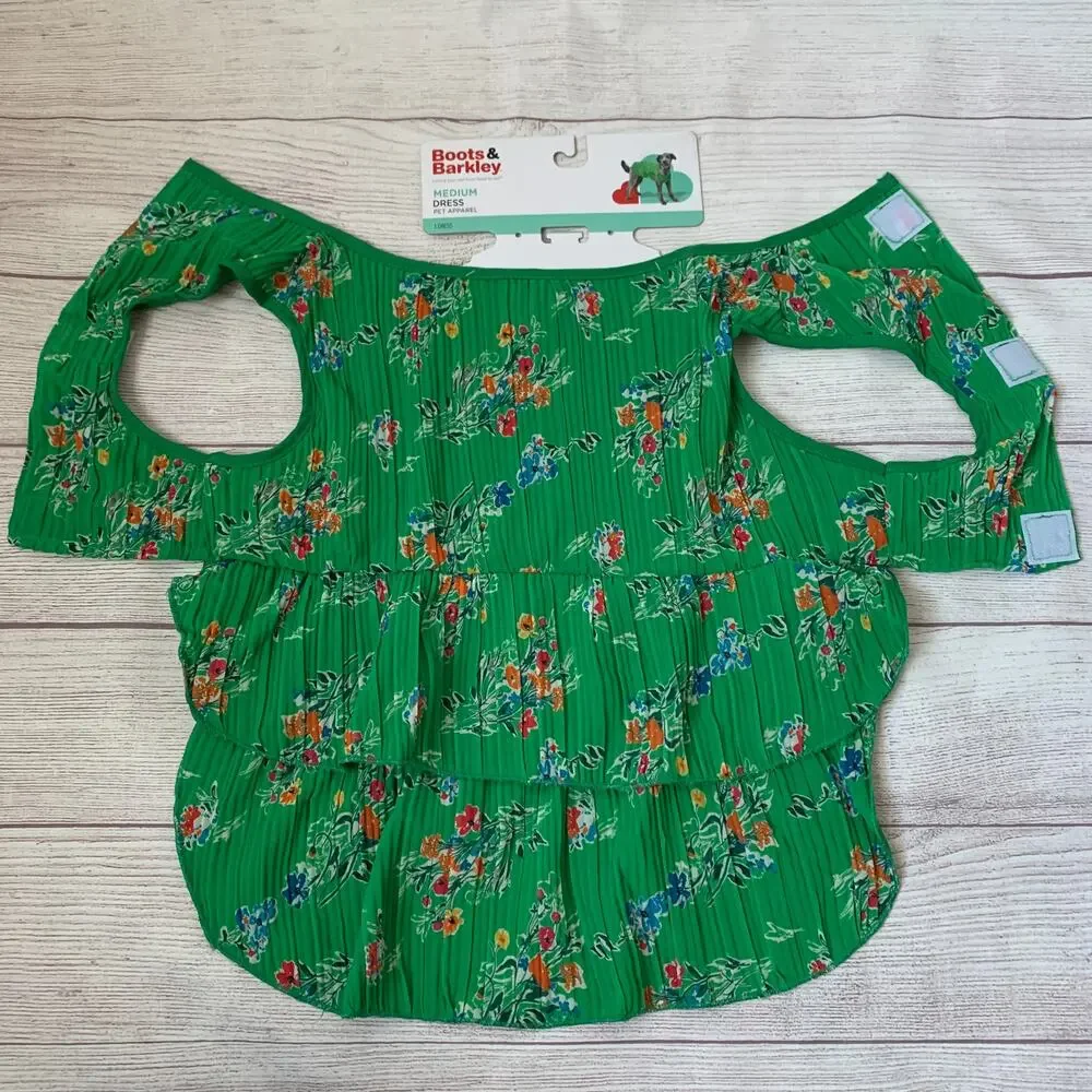 Boots & Barkley Green Floral Pet Dog Dress Size Medium Up to 40lbs